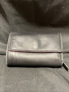 Derek Alexander Ladies Black Leather Fold Wallet with Red Trim